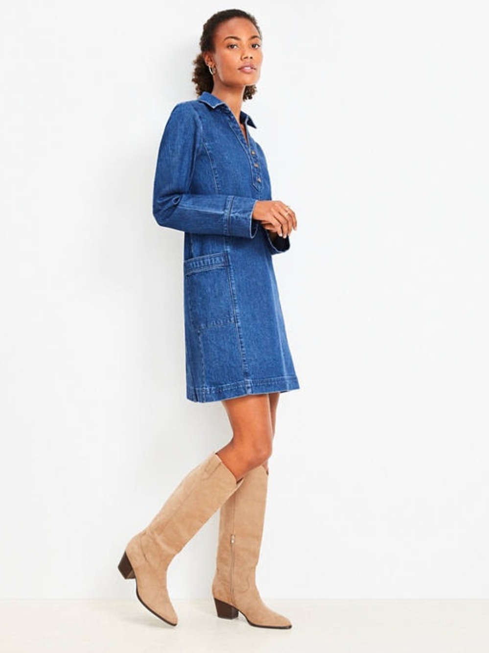 NWT LOFT Dark Denim Heavy 3/4 Sleeve Collared Dress